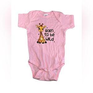 “Born to Be Wild” Pink Giraffe Baby Onesie – Size 18 Months – Handmade